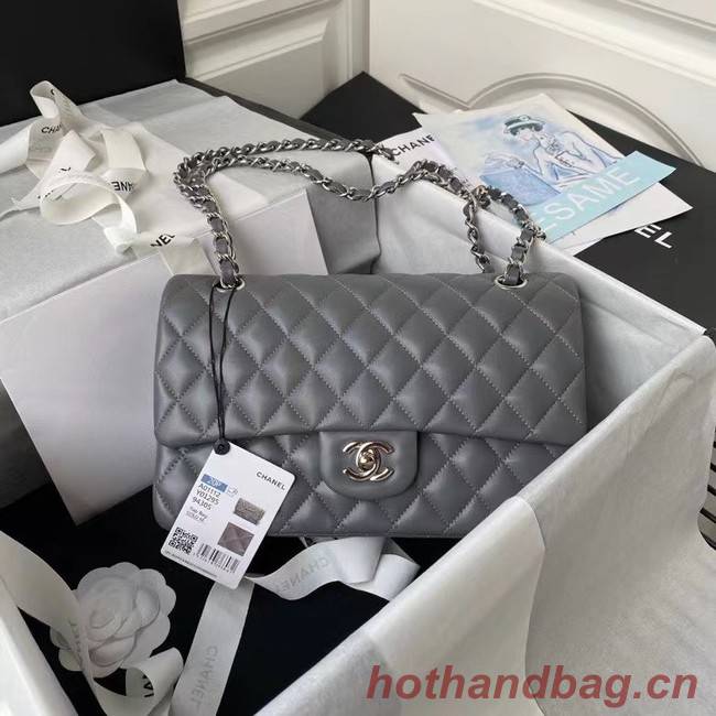 chanel classic handbag Lambskin & silver Metal A01112 dark grey