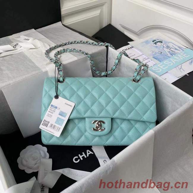 chanel flap bag Grained Calfskin & silver Metal A01112 light blue