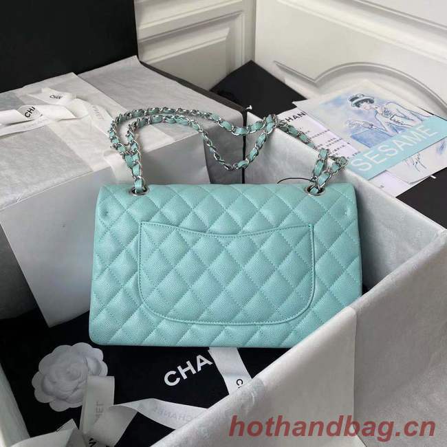 chanel flap bag Grained Calfskin & silver Metal A01112 light blue