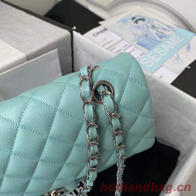 chanel flap bag Grained Calfskin & silver Metal A01112 light blue