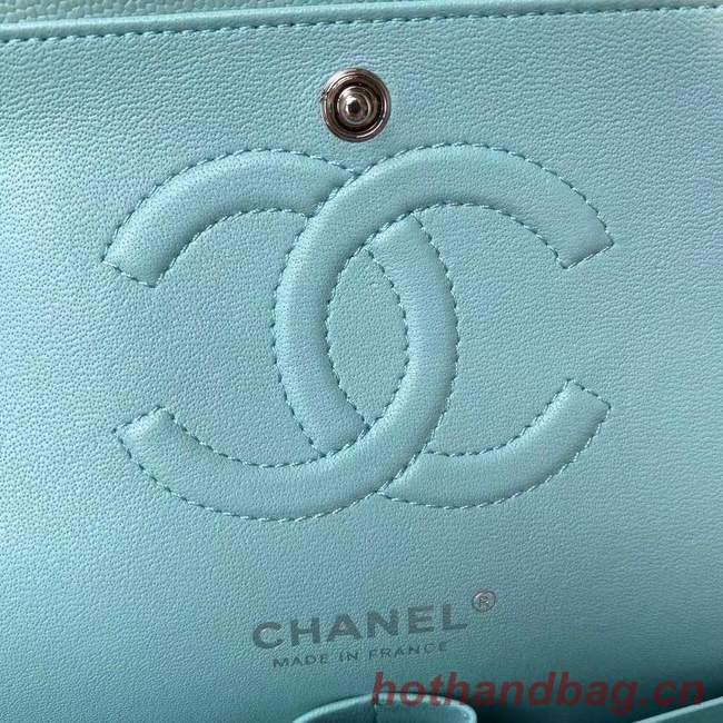 chanel flap bag Grained Calfskin & silver Metal A01112 light blue