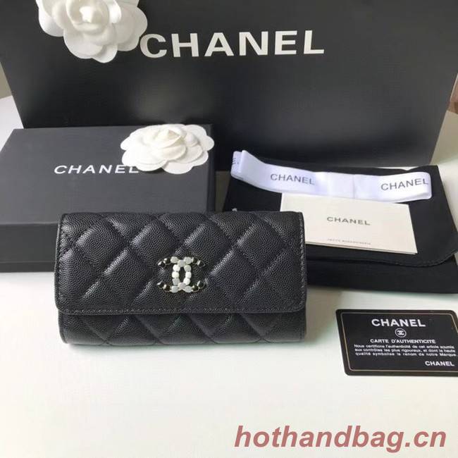 Chanel Calfskin Leather & Gold-Tone Metal Wallet AP2036 black