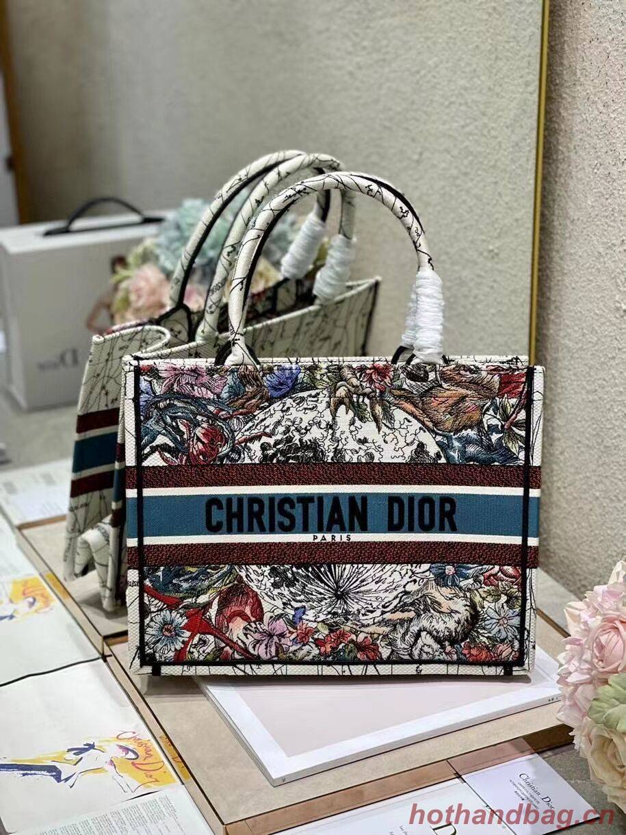 DIOR BOOK TOTE Latte Multicolor Dior Constellation Embroidery M1296Z