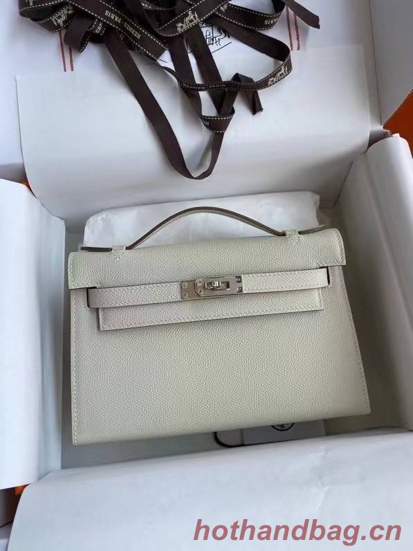 Hermes Original Epsom Leather KEL2278 Chalk&Silver-Tone Metal