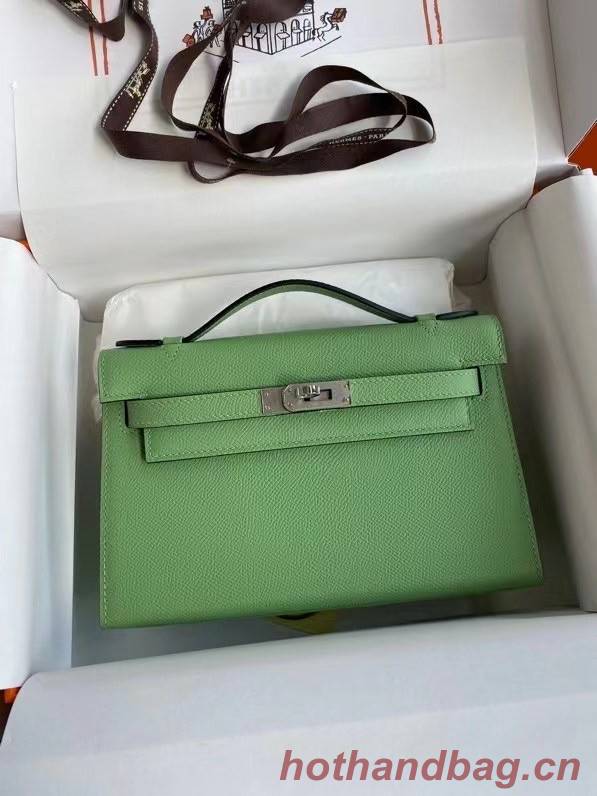 Hermes Original Epsom Leather KEL2278 green&Silver-Tone Metal