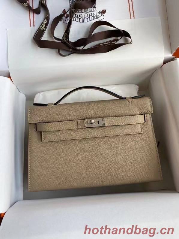 Hermes Original Epsom Leather KEL2278 grey&Silver-Tone Metal