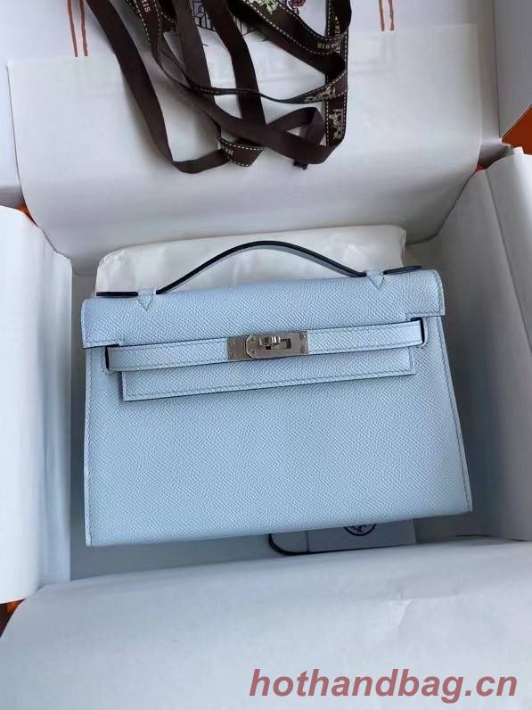 Hermes Original Epsom Leather KEL2278 sky blue&Silver-Tone Metal