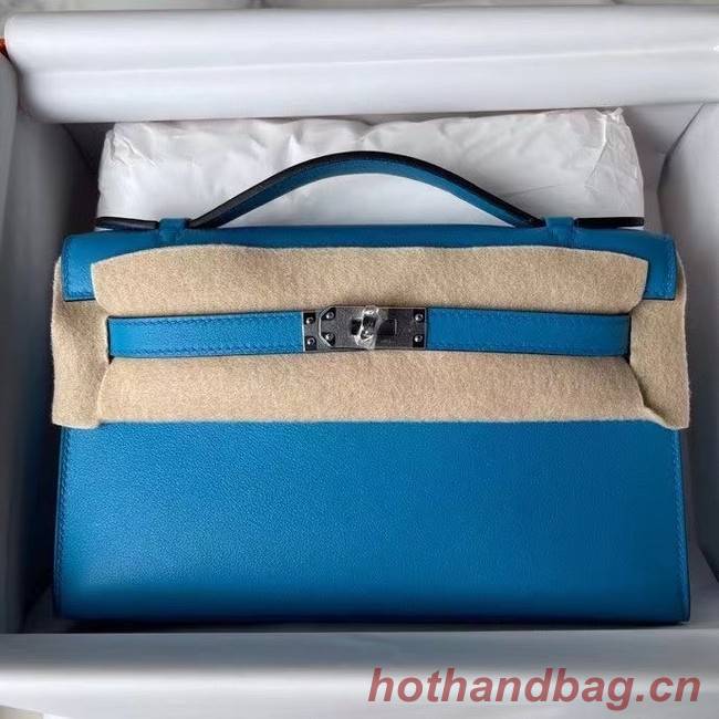 Hermes Original swift Leather KEL2278 blue&Silver-Tone Metal