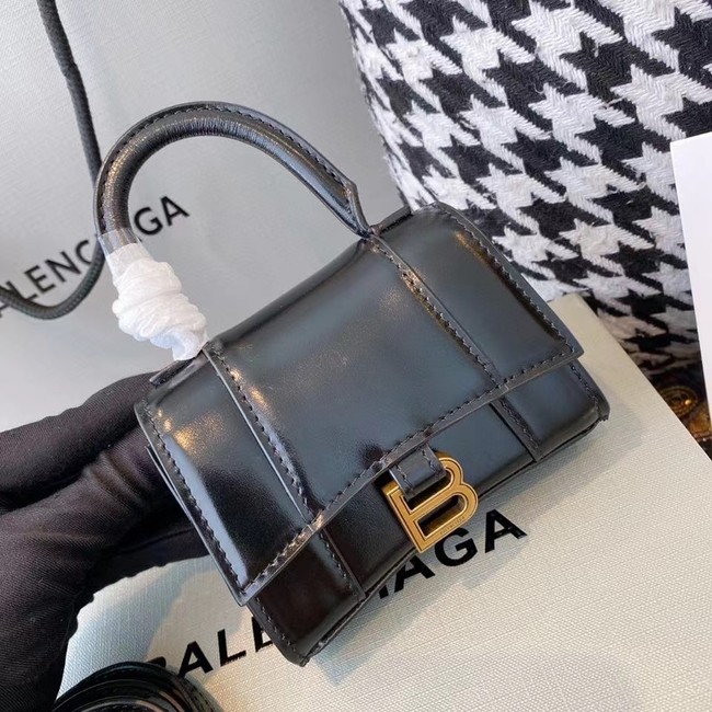 Balenciaga WOMENS HOURGLASS MINI TOP HANDLE BAG shiny box calfskin M8000 black