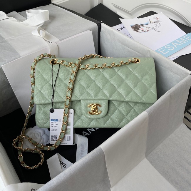 Chanel Flap Shoulder Bag Grained Calfskin A01112 gold-Tone Metal green