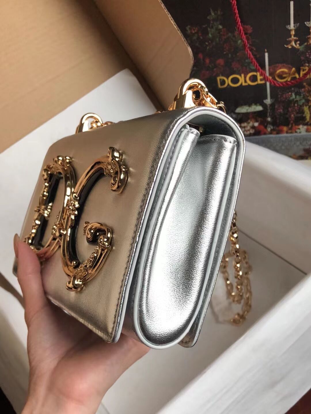 Dolce & Gabbana Origianl Leather Shoulder Bag 4006 silver