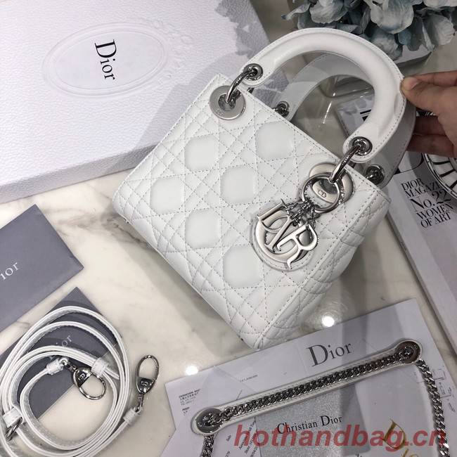 MINI LADY DIOR BAG Lambskin M0566OW white&silver