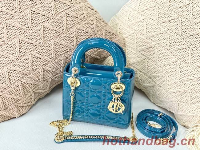 MINI LADY DIOR BAG Patent Cannage Calfskin M0566OW sky Blue&gold