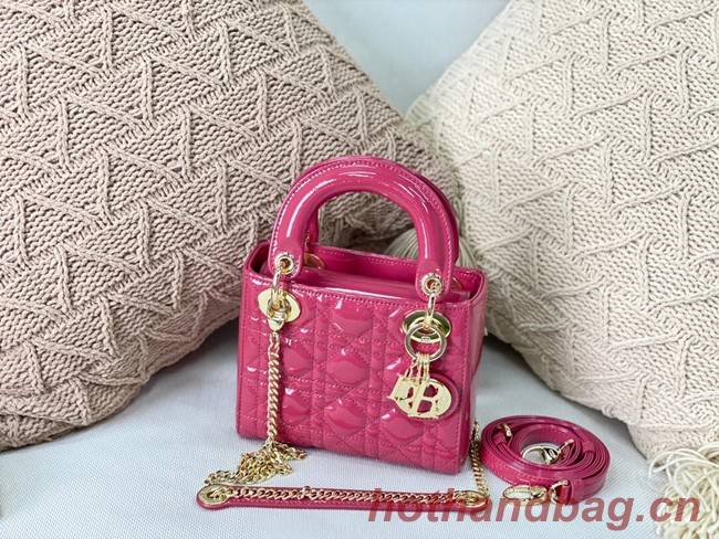 MINI LADY DIOR BAG rose Patent Cannage Calfskin M0566OW gold Hardware