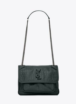 YSL NIKI MEDIUM IN CROCODILE-EMBOSSED LEATHER 498894 DEEP GREEN