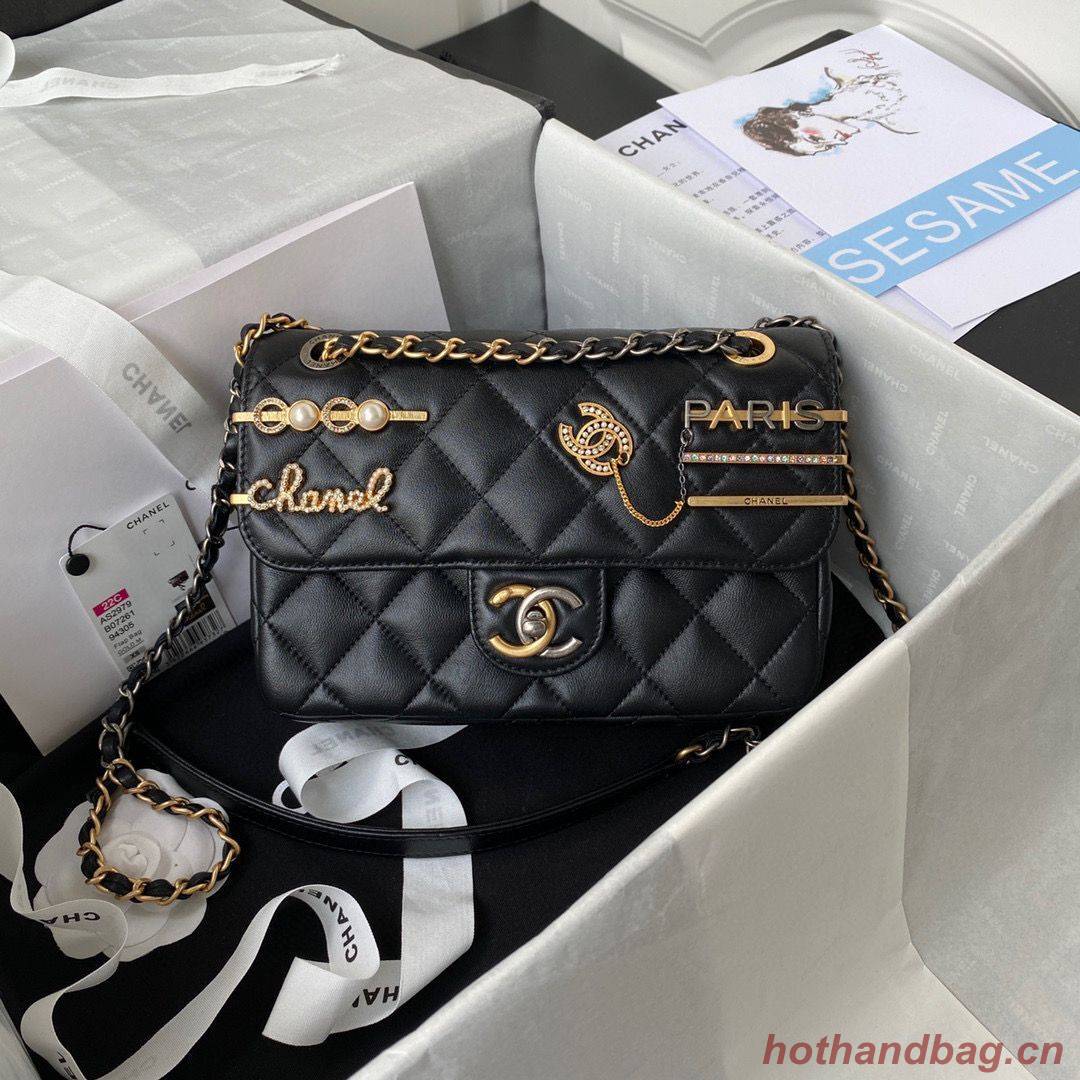 Chanel Original Leather Pearl Hairpin Badge Bag AS2979 Black