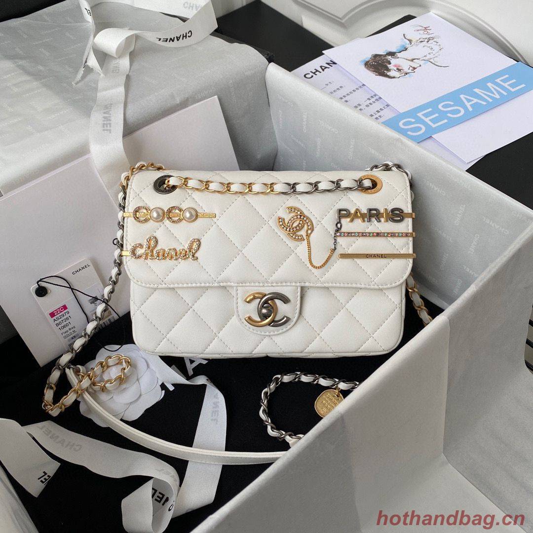 Chanel Original Leather Pearl Hairpin Badge Bag AS2979 White