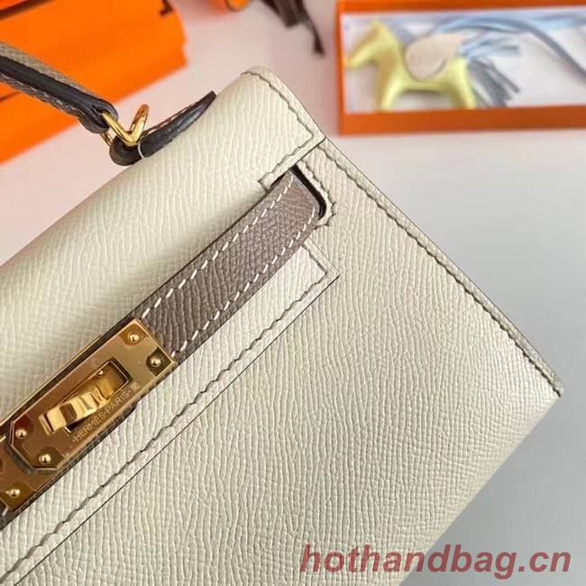 Hermes Kelly 19cm Shoulder Bags Epsom Leather KL19 Gold hardware Cream&gray