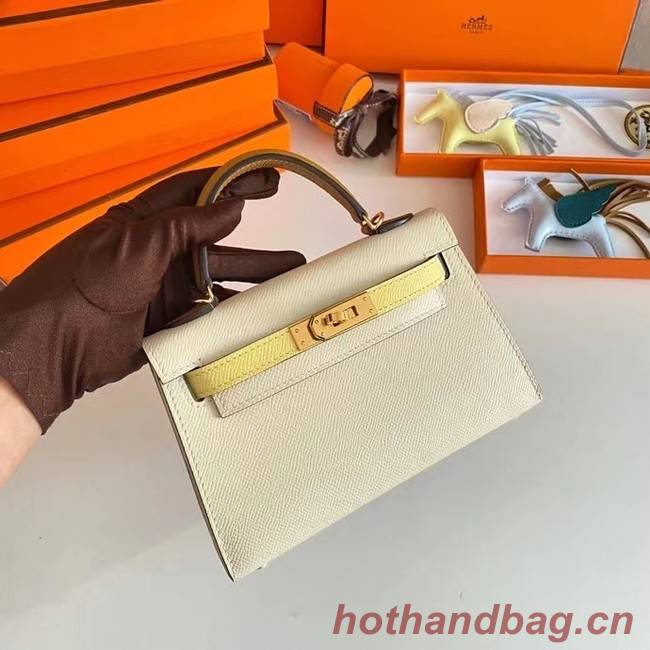 Hermes Kelly 19cm Shoulder Bags Epsom Leather KL19 Gold hardware Cream&yellow