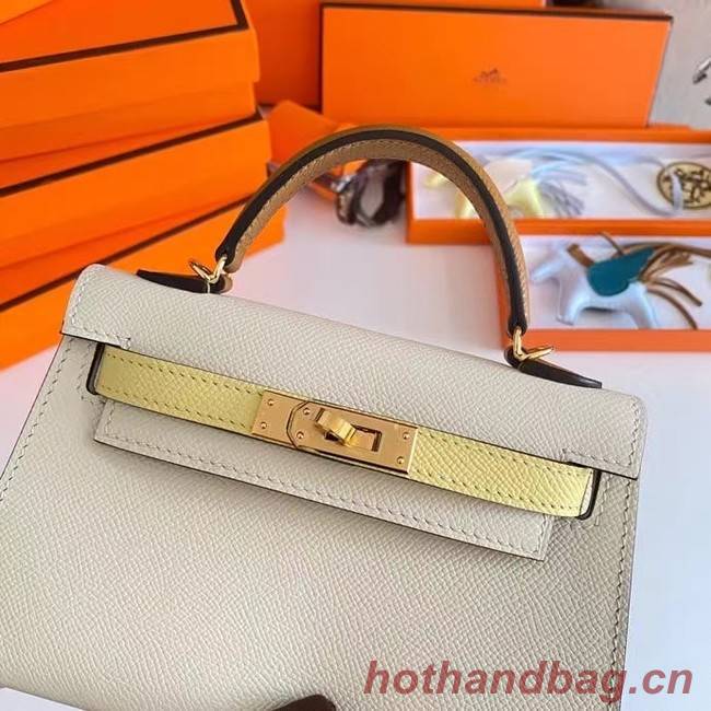 Hermes Kelly 19cm Shoulder Bags Epsom Leather KL19 Gold hardware Cream&yellow