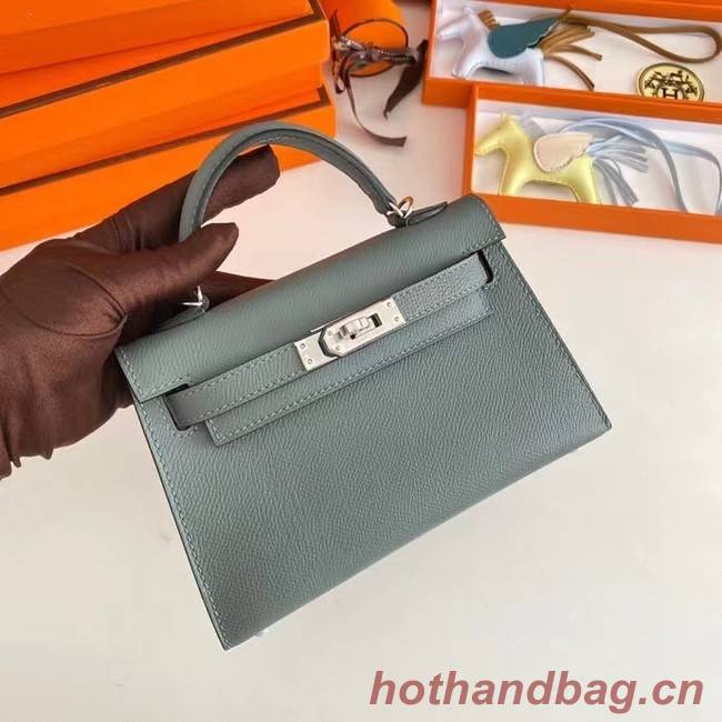 Hermes Kelly 19cm Shoulder Bags Epsom Leather KL19 Silver hardware Almond green