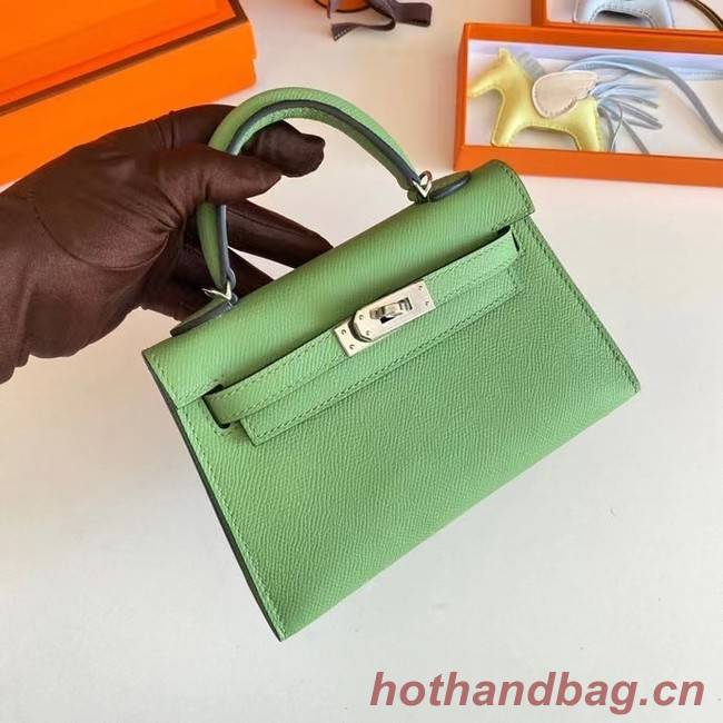 Hermes Kelly 19cm Shoulder Bags Epsom Leather KL19 Silver hardware Avocado Green