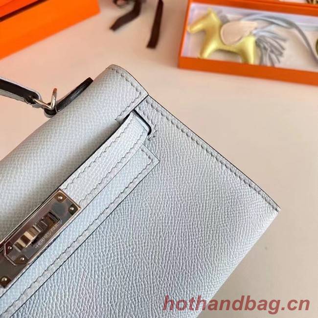 Hermes Kelly 19cm Shoulder Bags Epsom Leather KL19 Silver hardware Glacier blue