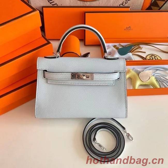 Hermes Kelly 19cm Shoulder Bags Epsom Leather KL19 Silver hardware Glacier blue