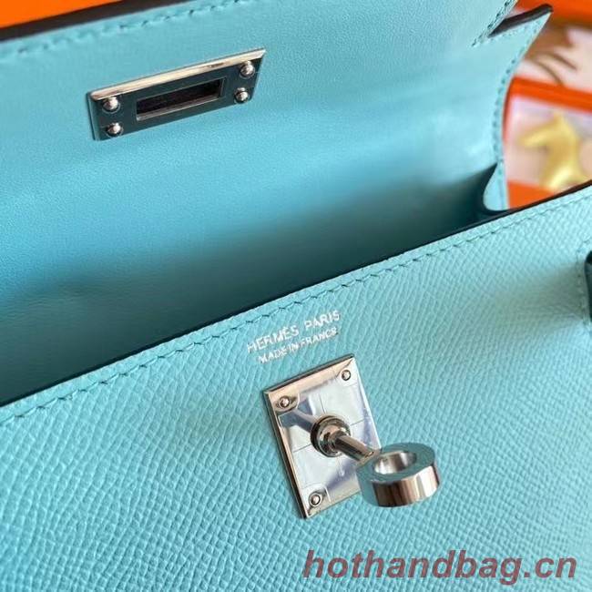 Hermes Kelly 19cm Shoulder Bags Epsom Leather KL19 Silver hardware sky blue