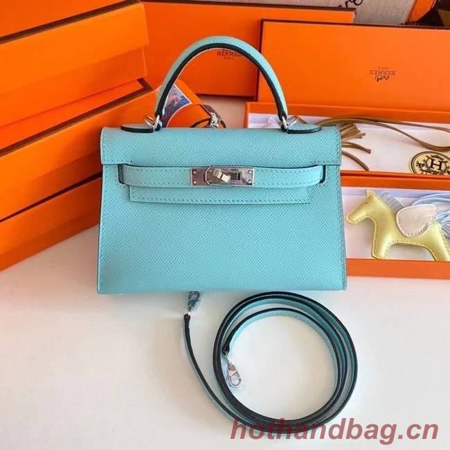 Hermes Kelly 19cm Shoulder Bags Epsom Leather KL19 Silver hardware sky blue