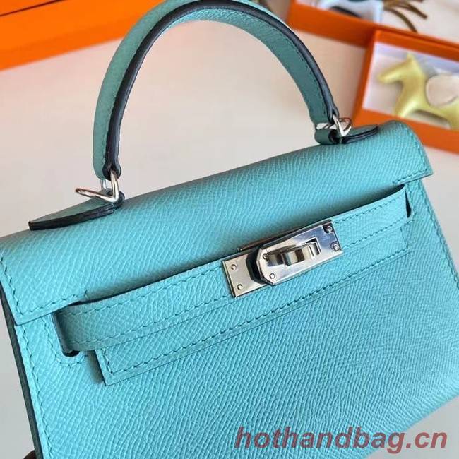 Hermes Kelly 19cm Shoulder Bags Epsom Leather KL19 Silver hardware sky blue