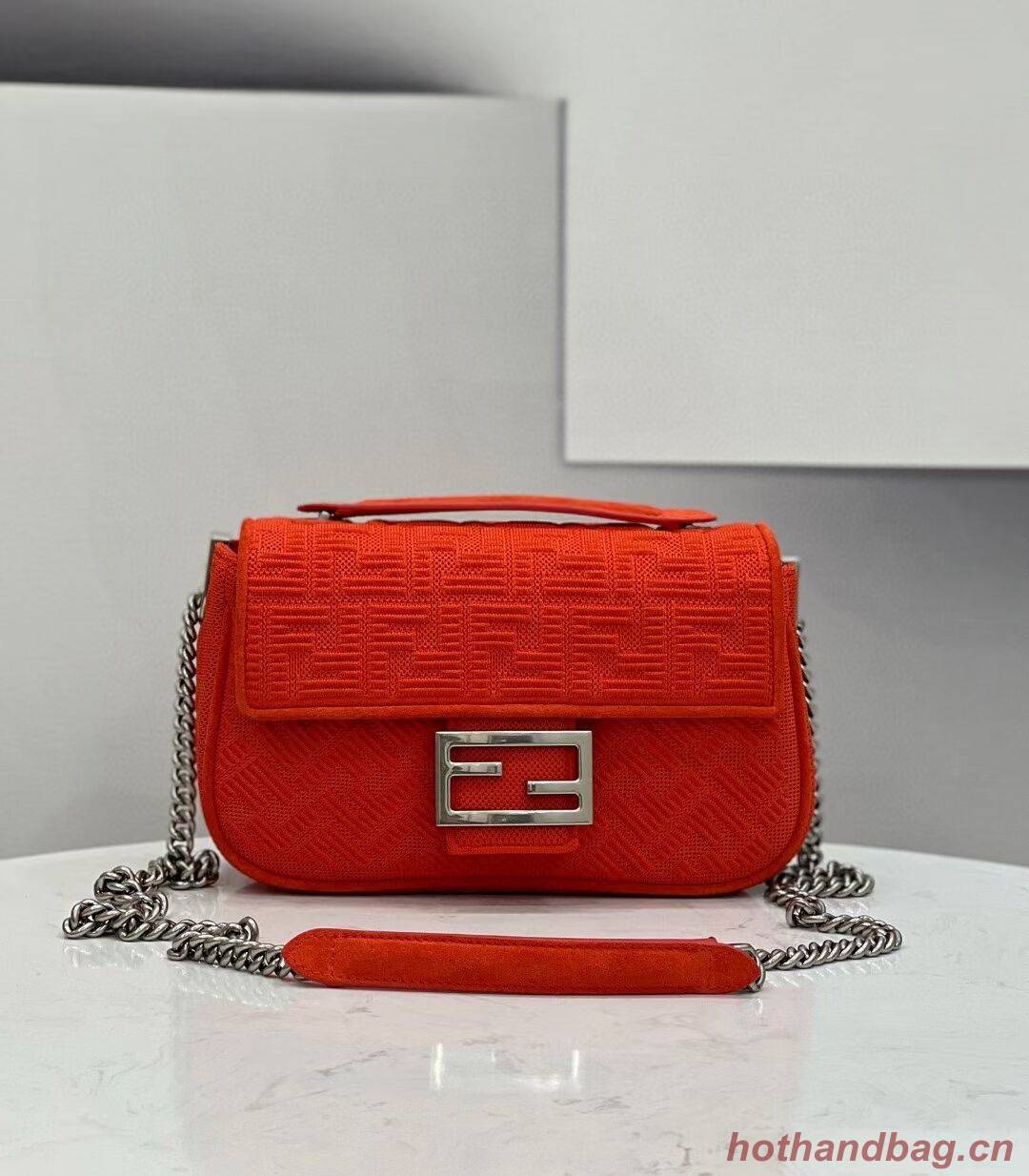 FENDI MIDI BAGUETTE CHAIN FF fabric bag 8BR793 Red