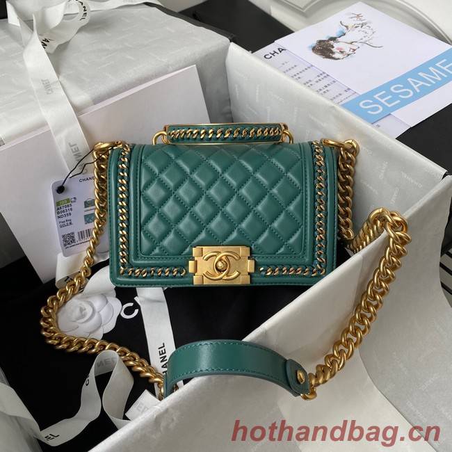 SMALL BOY CHANEL HANDBAG Gold-Tone Metal A67085 GREEN