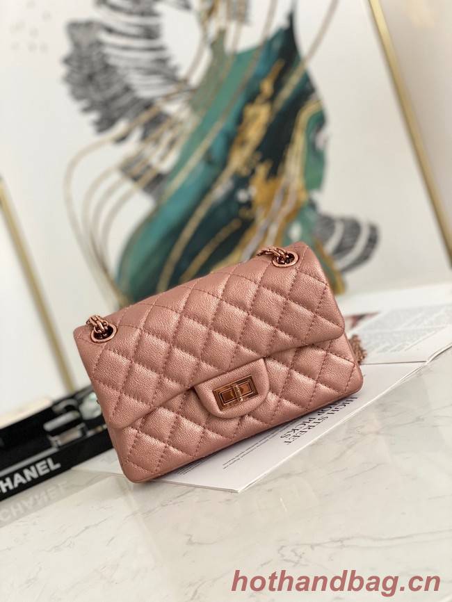 Chanel MINI 2.55 HANDBAG Metallic Grained Calfskin & rose gold Metal AS0874 pink