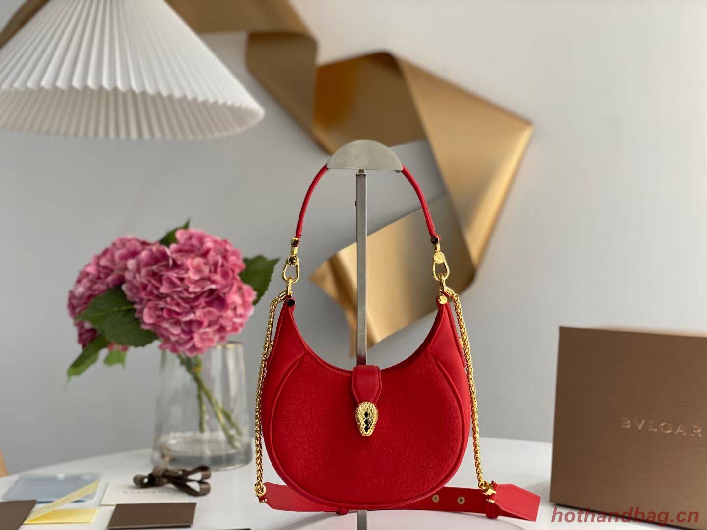 BVLGARI Shoulder Bag Calfskin Leather B281632 RED