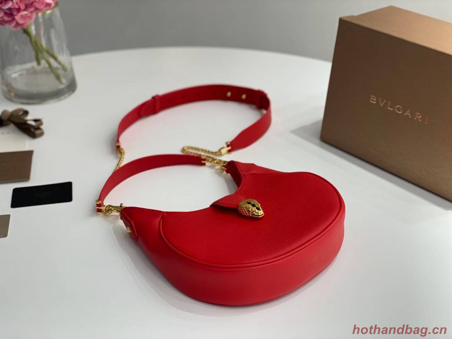 BVLGARI Shoulder Bag Calfskin Leather B281640 red