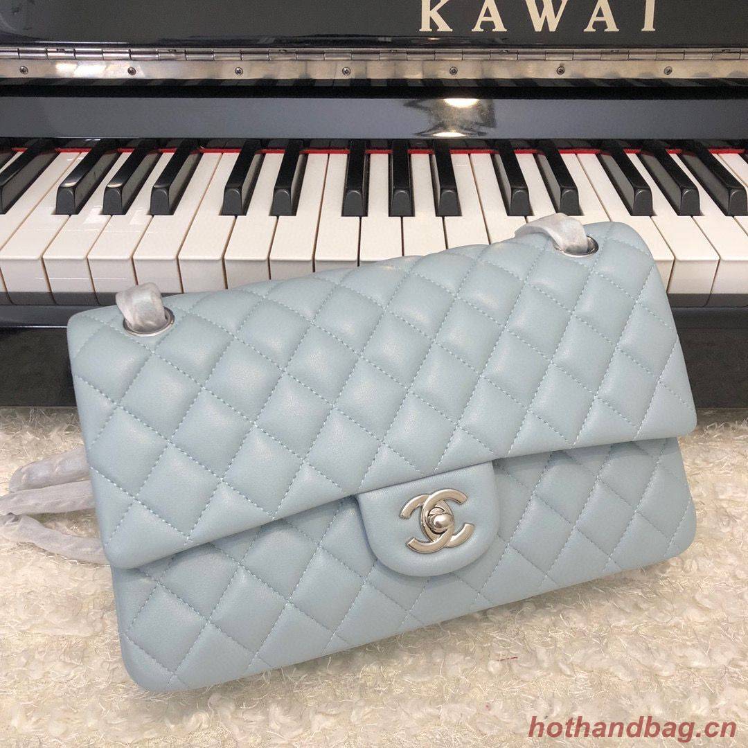 Chanel 2.55 Series Flap Bag Original Lambskin Leather 5024CF A01112 Grey Blue Silver-Tone