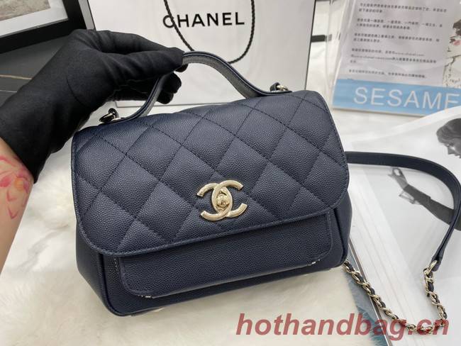 Chanel small flap bag Calfskin & Gold-Tone Metal A93749 dark blue