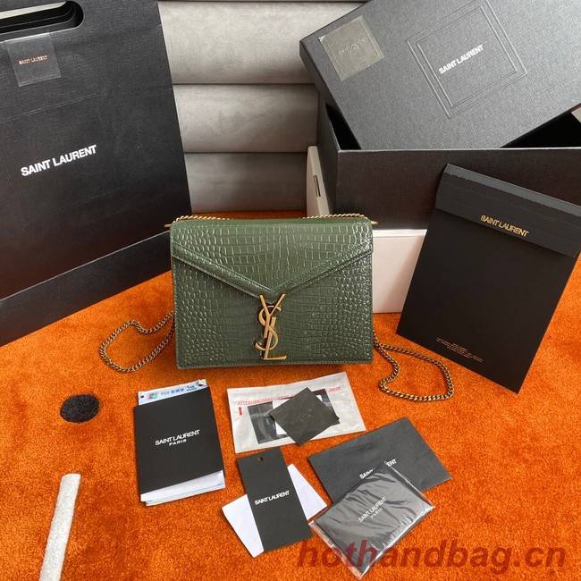 SAINT LAURENT CASSANDRA MEDIUM CHAIN BAG IN CROCODILE EMBOSSED SHINY LEATHER 532750 green