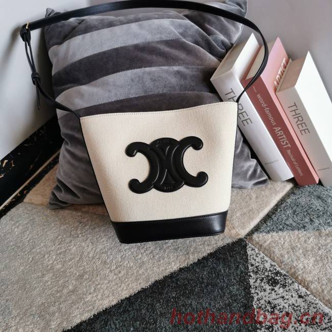 Celine TRIOMPHE SHOULDER BAG IN TRIOMPHE CANVAS AND CALFSKIN 198242 black&white