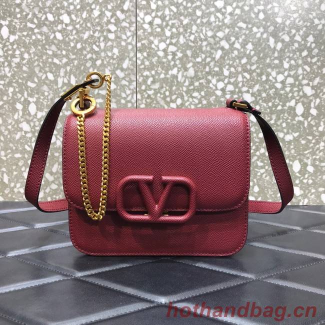 VALENTINO GARAVANI Stud Sign Grained Calfskin Shoulder Bag 0808 Burgundy