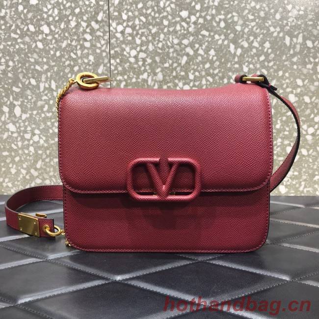 VALENTINO GARAVANI Stud Sign Grained Calfskin Shoulder Bag 0809 Burgundy