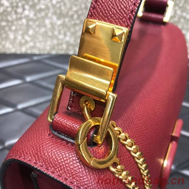 VALENTINO GARAVANI Stud Sign Grained Calfskin Shoulder Bag 0809 Burgundy