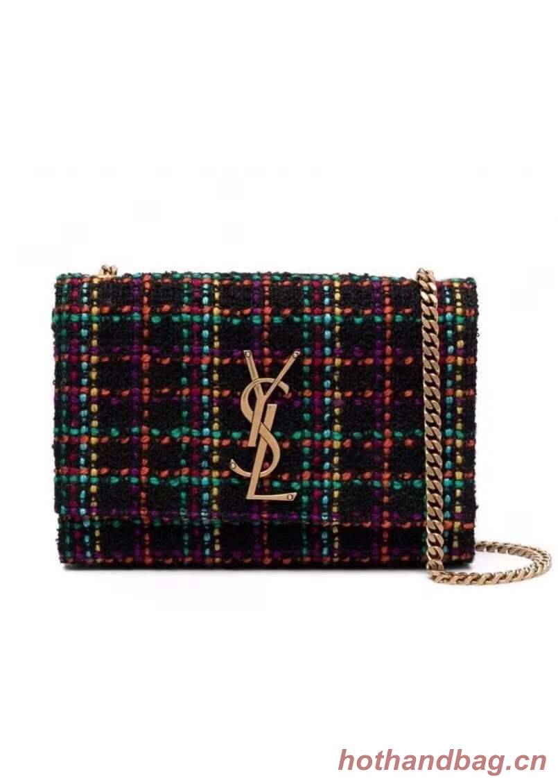 Yves Saint Laurent PUFFER SMALL BAG IN CHECKED TWEED AND LAMBSKIN 569930 multicolour