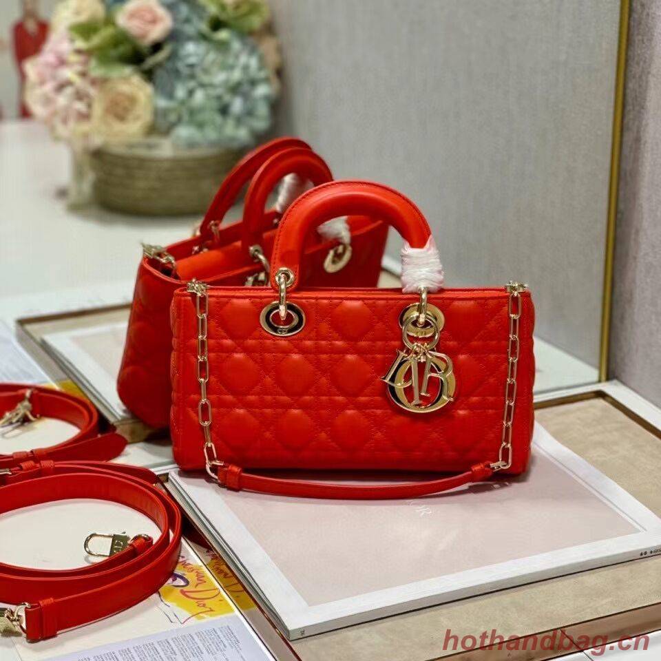 MEDIUM LADY DIOR BAG Cannage Lambskin C2820 red orange