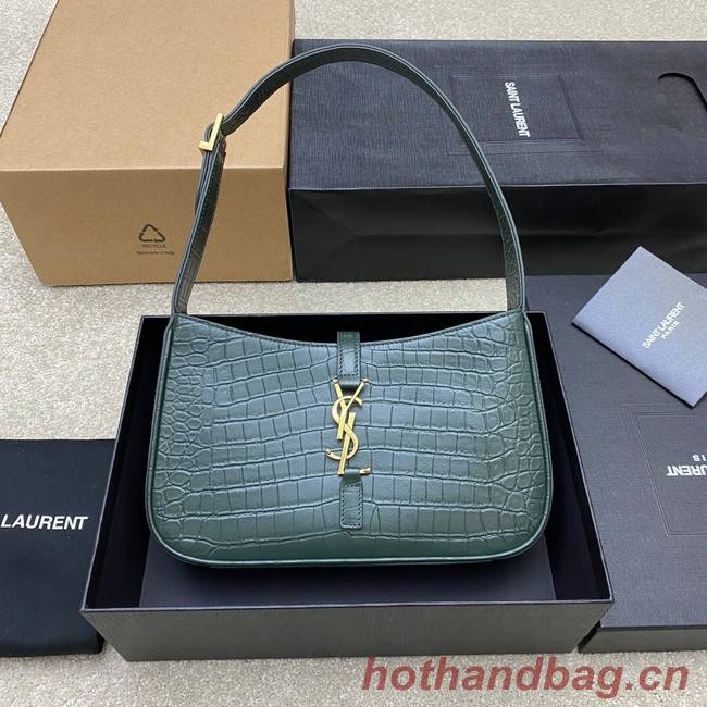 YSL LE 5 A 7 HOBO BAG IN CROCODILE-EMBOSSED SHINY LEATHER Y687228 blackish green