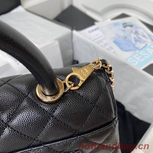 Chanel flap bag with top handle Grained Calfskin gold-Tone Metal A92990 black