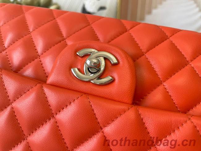 Chanel classic handbag Lambskin&silver Metal 01112 orange