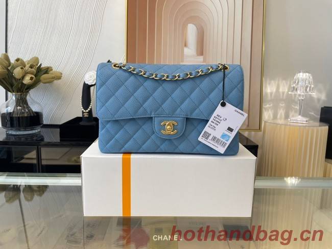 Chanel classic handbag Grained Calfskin&gold Metal 01112 sky blue