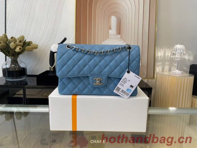 Chanel classic handbag Grained Calfskin&silver Metal 01112 sky blue